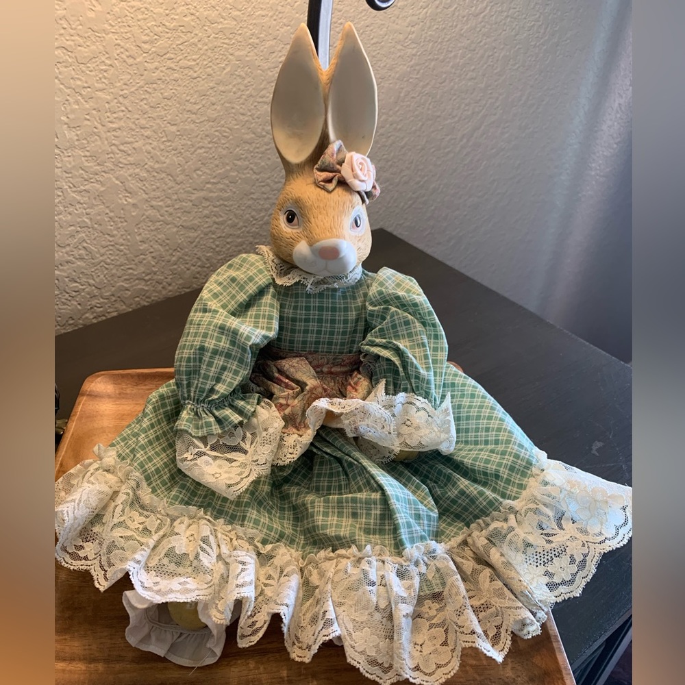 Vintage Wendy Wabbit Doll 1993 House of Lloyd Porcelein Headed Green Dress Bunny